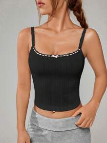 SHEIN EZwear Contrast Binding Cami Top - Black - View 6