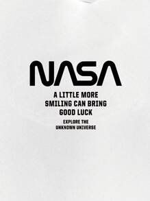 EURMUSE Men Slogan Graphic Drawstring Hoodie - White - View 4