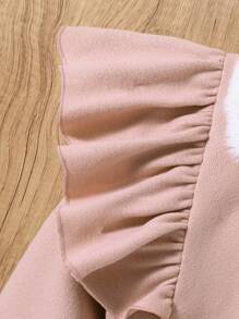 SHEIN Tween Girl Borg Collar Ruffle Trim Belted Overcoat - Pink - View 4