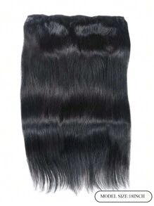 1pc Straight Natural Black Virgin Human Hair Top Hairpiece Clip-In Hair Extension Weft Hair Extension Clip Ins Hair Extensions - Natural Black - View 2
