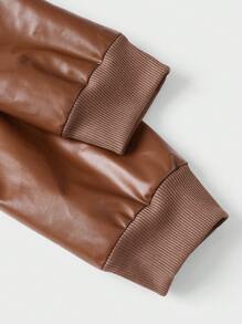 Manfinity VCAY 男士拉鏈開襟連帽插肩袖PU皮革夾克 - 棕色 - 查看 5