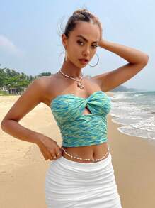 SHEIN ICON Áo nữ Cắt ra xoắn lại màu trơn Giải trí - Nhiều màu - Xem 3