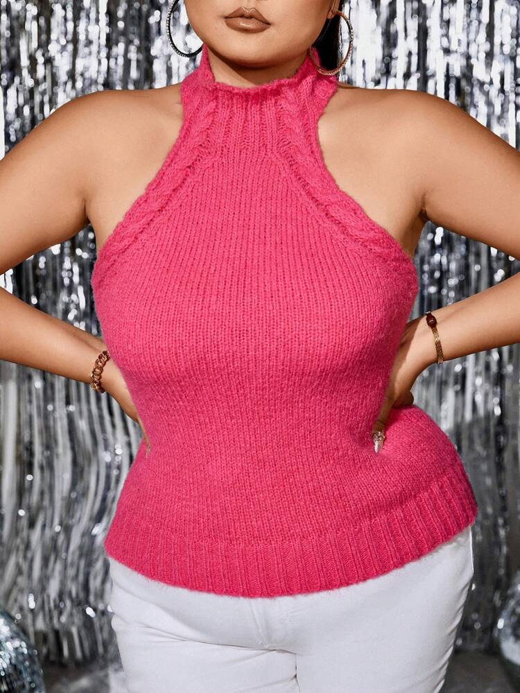 Plus Solid Halter Knit Top