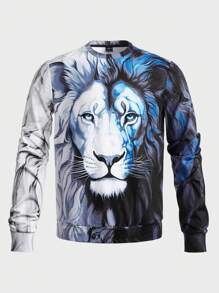 GENTILAND Men Lion Print Sweatshirt & Drawstring Waist Sweatpants - Multicolor - View 3