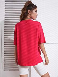 Sundraya Crew Neck Drop Shoulder T-Shirt - Red - View 2