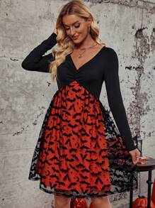 SHEIN Clasi 萬聖印花胸部褶皺網紗拼接洋裝 - 彩色 - 查看 6