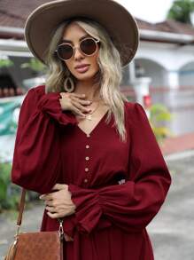 SHEIN Clasi 荷葉袖荷葉邊繫腰帶洋裝