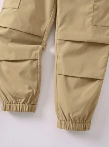 SHEIN Explorewe Young Girl Flap Pocket Cargo Pants - Camel - View 4