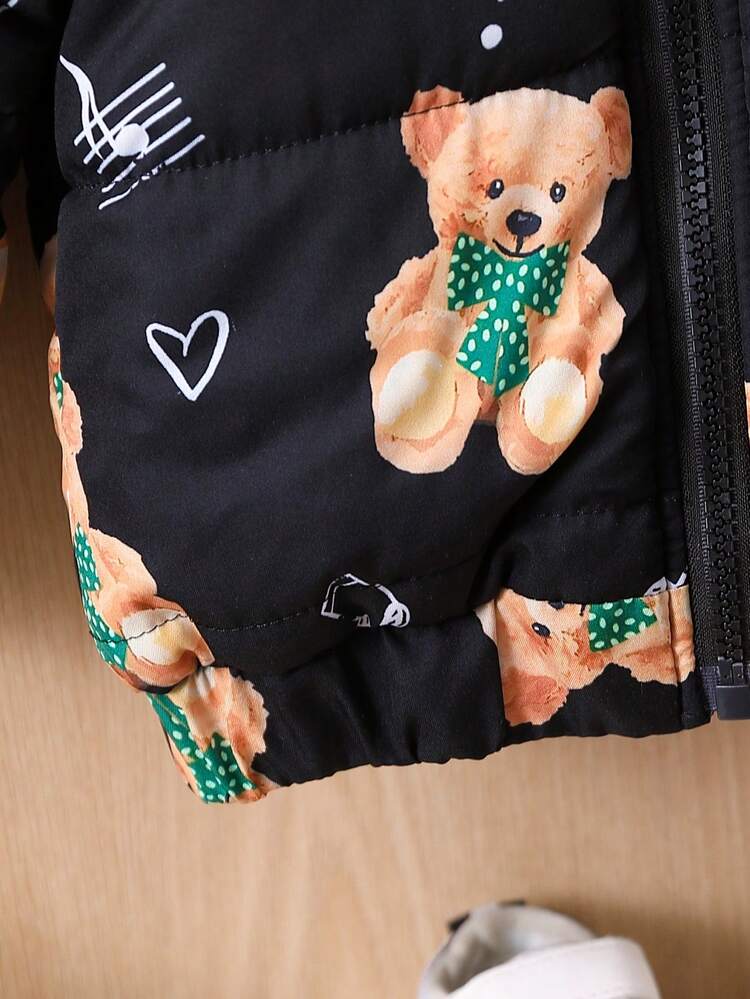 Baby Girl Bear Print Zip Up Jacket Without Sweater