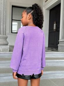 SHEIN Tween Girl Figure Pattern Raglan Sleeve Sweater