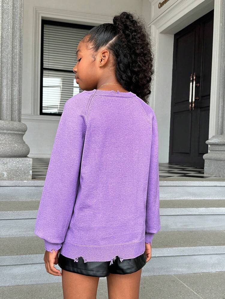 Tween Girl Figure Pattern Raglan Sleeve Sweater