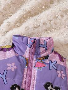 女嬰人像圖案拉鏈開襟夾克背心&半身裙 - 粉色 - 查看 8