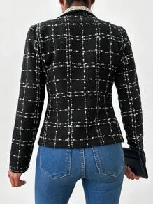 Hoa văn kẻ sọc Viền tương phản Chi tiết về Flap Áo khoác - màu đen - Xem 2
