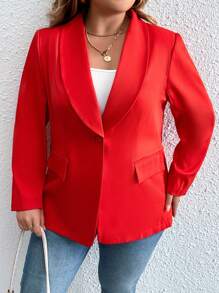 Calvaya Plus Shawl Collar Single Button Blazer Fall Cloth For Women - Red - View 6