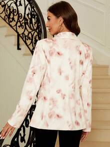 SHEIN Clasi Tie Dye Flap Detail Single Button Blazer - Pink - View 2