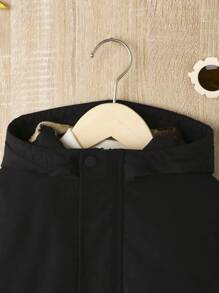 SHEIN Young Boy Dual Pocket Patched Detail Zipper Hooded Coat Without Sweater - Black - View 4