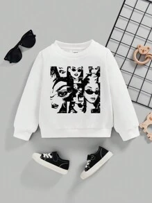 Young Girl Figure Graphic Thermal Lined Sweatshirt - White - View 1