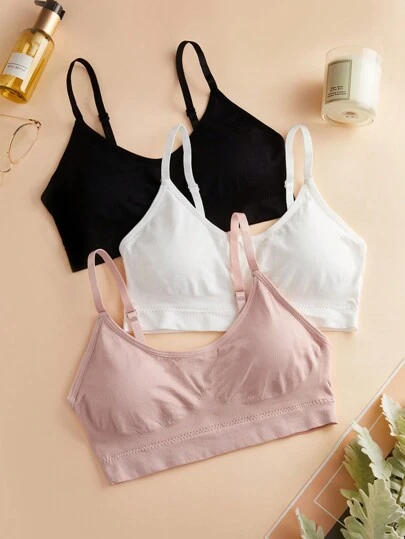 SHEIN 3入組純色無鋼圈文胸