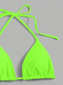 Swim Basics Summer Beach Solid Triangle Neon Halter Bikini Set Bathing Suit - Green - View 3