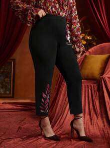 Frida Kahlo X SHEIN Plus Figure And Letter Graphic Leggings - Black - View 5