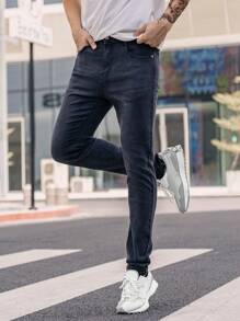 Manfinity Homme Hombres Jeans con bolsillo oblicuo - Negro - Ver 4