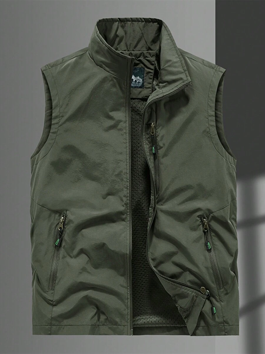Manfinity Homme Nam Dây kéo Lỏng lẻo Áo khoác vest - xanh quân đội - Xem 1