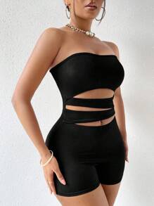 Chiquease 鏤空抹胸緊身連體褲 - 黑色 - 查看 6