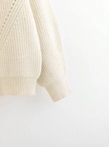 SHEIN Tween Girl Two Tone Drop Shoulder Open Knit Detail Cardigan - Pink - View 4