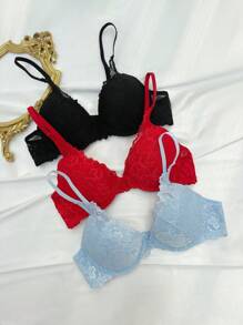3pcs Lace Underwire Bra Lingerie - Multicolor - View 3