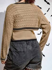 Flirla 大碼萬聖節條紋圖案針織吊帶上衣&短上衣 - 卡其色 - 查看 2