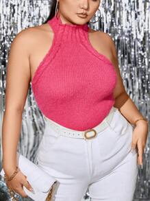 Calvaya Hơn Chất rắn Dây Knit ngọn - Màu Hồng Tươi - Xem 6