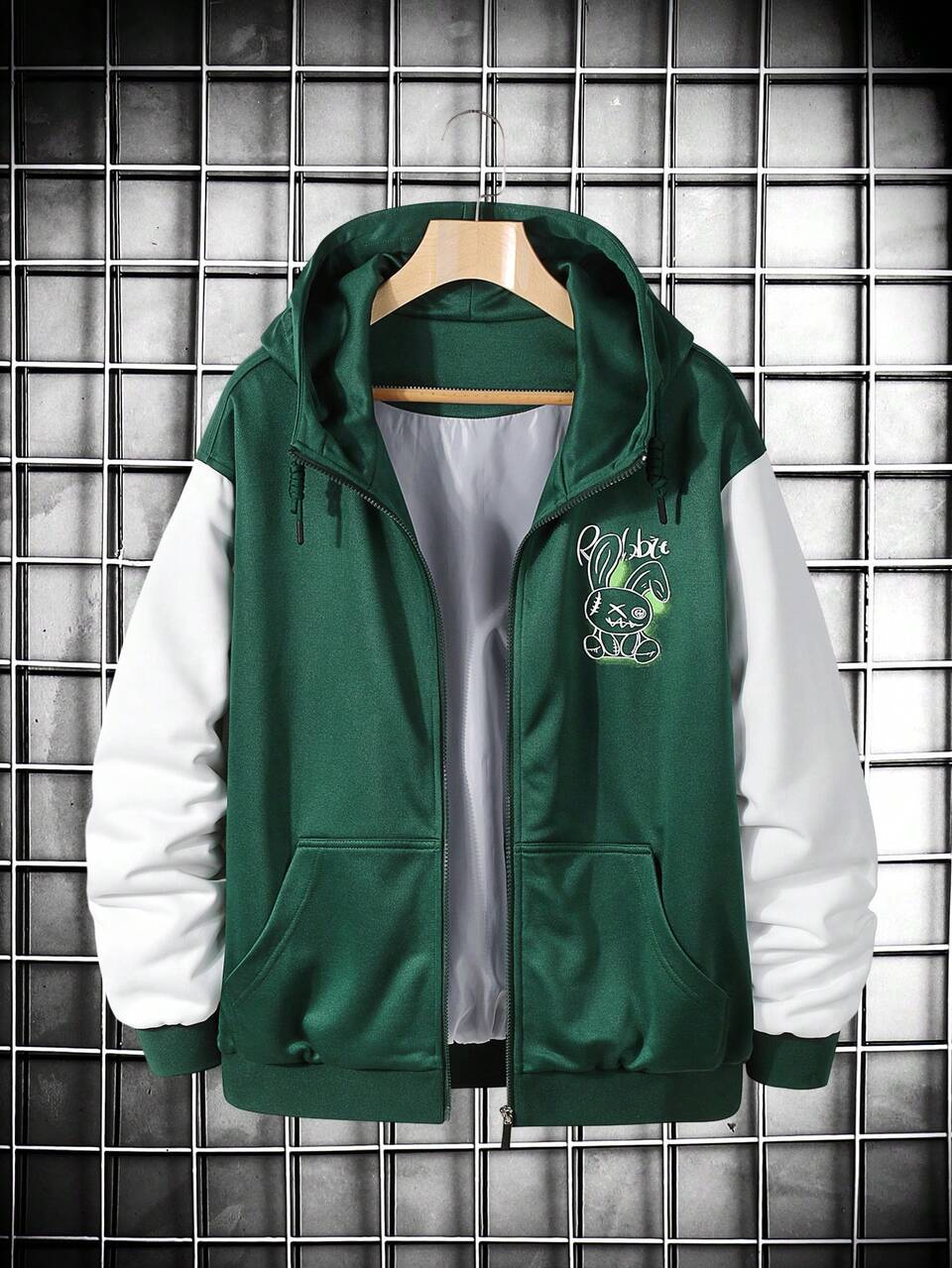 Men Cartoon Graphic Colorblock Drop Shoulder Hooded Oversize Jacket