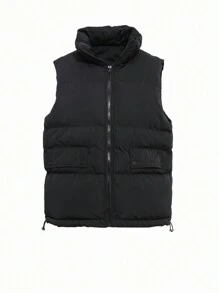 DAZY Solid Flap Pocket Padded Thick Pockets Vest, Women Winter Coat Jacket - Black - View 9