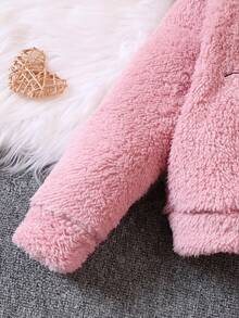 SHEIN 年輕女孩字母刺繡 3D 耳朵設計泰迪連帽衫和短褲 - 粉色 - 查看 6