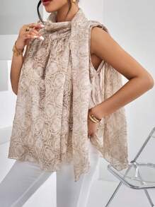 SHEIN Privé Hoa Dệt hoa Áo cổ bò Áo sơ mi - Màu Khaki - Xem 4