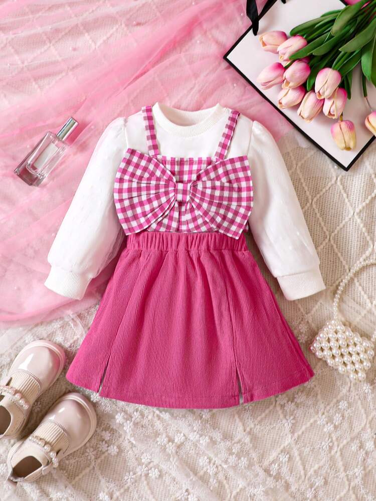Baby Girl Gingham Print Bow Front Cami Top & Split Hem Skirt & Tee
