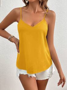 SHEIN VCAY Solid Criss Cross Back Cami Top - Yellow - View 3