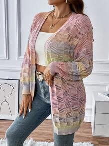 SHEIN Franclia Plus Ombre Drop Shoulder Duster Cardigan - Multicolor - View 6