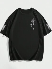 ROMWE MEN Goth Guys Skull & Letter Graphic Tee - Black - View 2