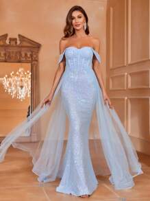 One-Shoulder Sweetheart Neckline Mermaid Evening Gown With Sheer Tulle Sash & Luxurious Train - Elegant Formal Dress For Gala Events, Red Carpet Occasions, Black-Tie Weddings, Opera Nights, And Grand Balls,Party Dress,Wedding Guest