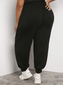 SHEIN CURVE+ Hơn In Trái tim Eo dây rút Quần thể thao - màu đen - Xem 2