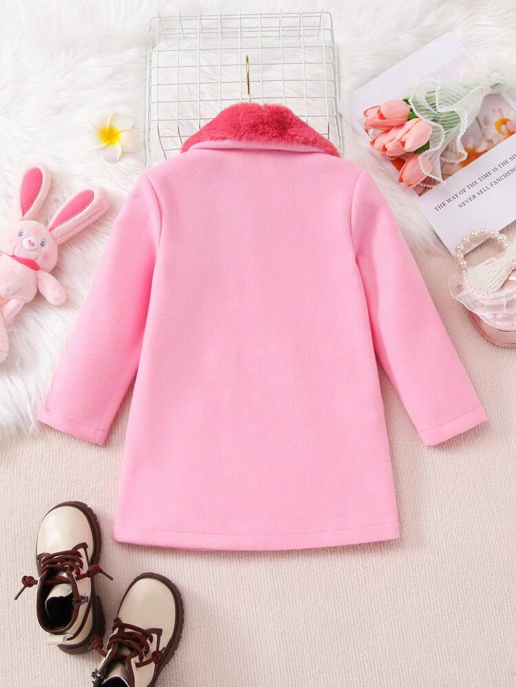 Young Girl Lapel Neck Double Breasted Overcoat