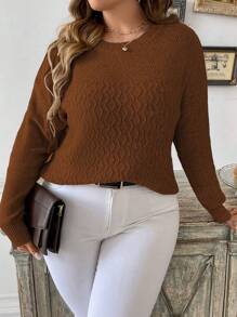 SHEIN LUNE Áo len cổ trễ vai dáng suông, chất liệu dệt kim, thích hợp cho mùa thu đông. - Cà phê nâu - Xem 3