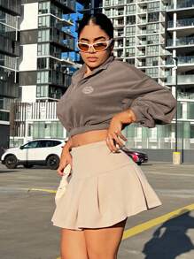 SHEIN SXY Solid Pleated Hem Skirt - Apricot - View 6