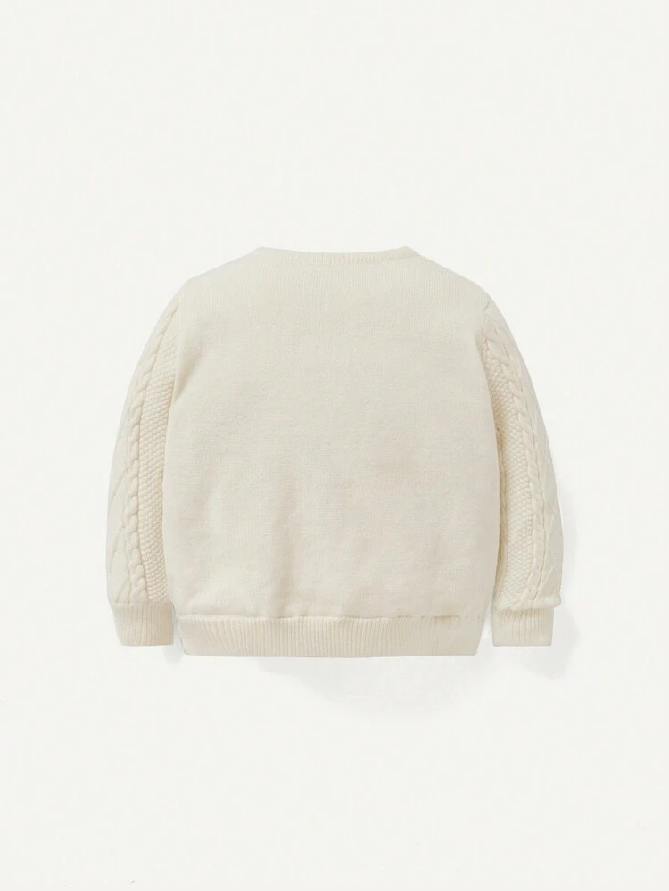 Baby Girl Doll Decor Thermal Lined Cable Knit Sweater