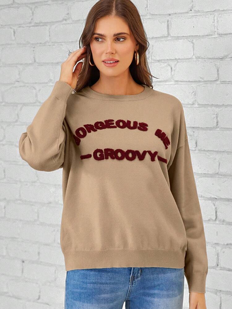 Letter Pattern Drop Shoulder Sweater