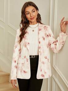SHEIN Clasi Tie Dye Flap Detail Single Button Blazer - Pink - View 3