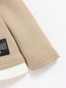 SHEIN Baby Boy Color Blocked Drop Shoulder Decor Zipper Detail Long Sleeve Top With Drawstring Cuffed Joggers Set - Khaki - View 10