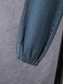 SHEIN Tween Boy Drawstring Waist Flap Pocket Cargo Jeans - Medium Wash - View 6