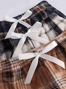 3 件格子印花系腰睡裤，秋冬装